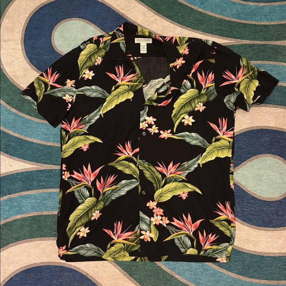 Tropical Black Floral Men's Casual Button Down Shirt